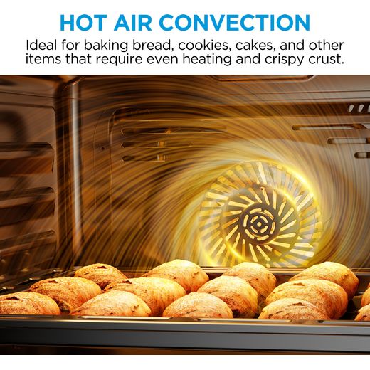 Midea MFO24EME4R118-BK 60cm Wide Double Oven Electric Cooker with Ceramic Hob - Black - annotation - hot air shot